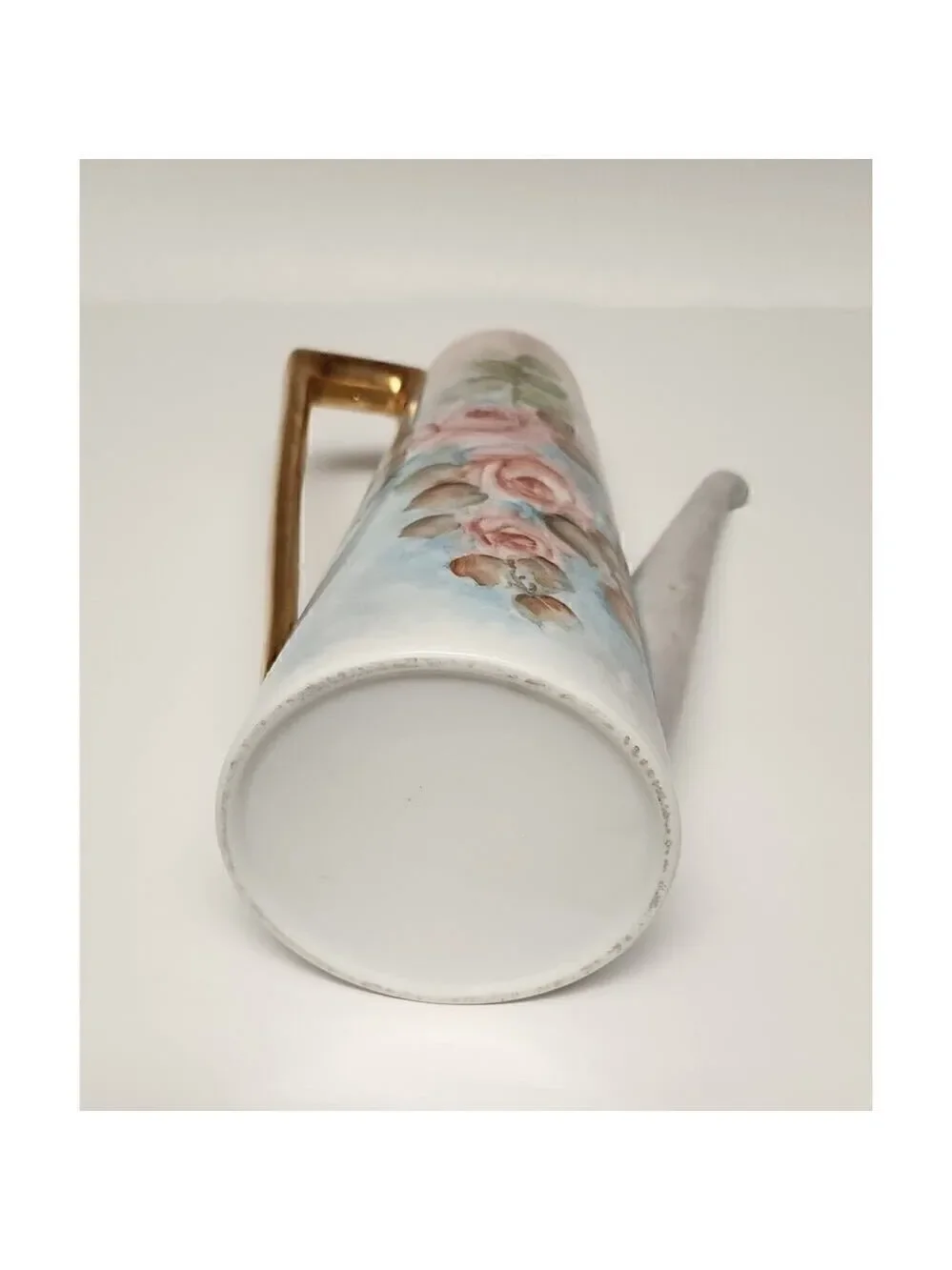 VINTAGE 1970s  HAND PAINTED COFFEE TEA POT, ROSES & GOLD